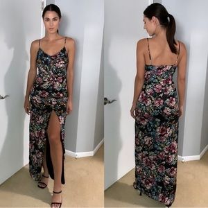 AMANDA UPRICHARD Floral Gown Ellie Jacquard Black Slit Maxi Dress Size S small